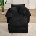 thumbnail image 2 of 47" Oversized Chaise Lounge Chair Indoor, Holaki Fluffy Corduroy Upholstered Springs Sofa Bed with Ottoman & Pillows, Modern Comfy Cloud Sofas Couches for Living Room, Bedroom, Black, 2 of 9
