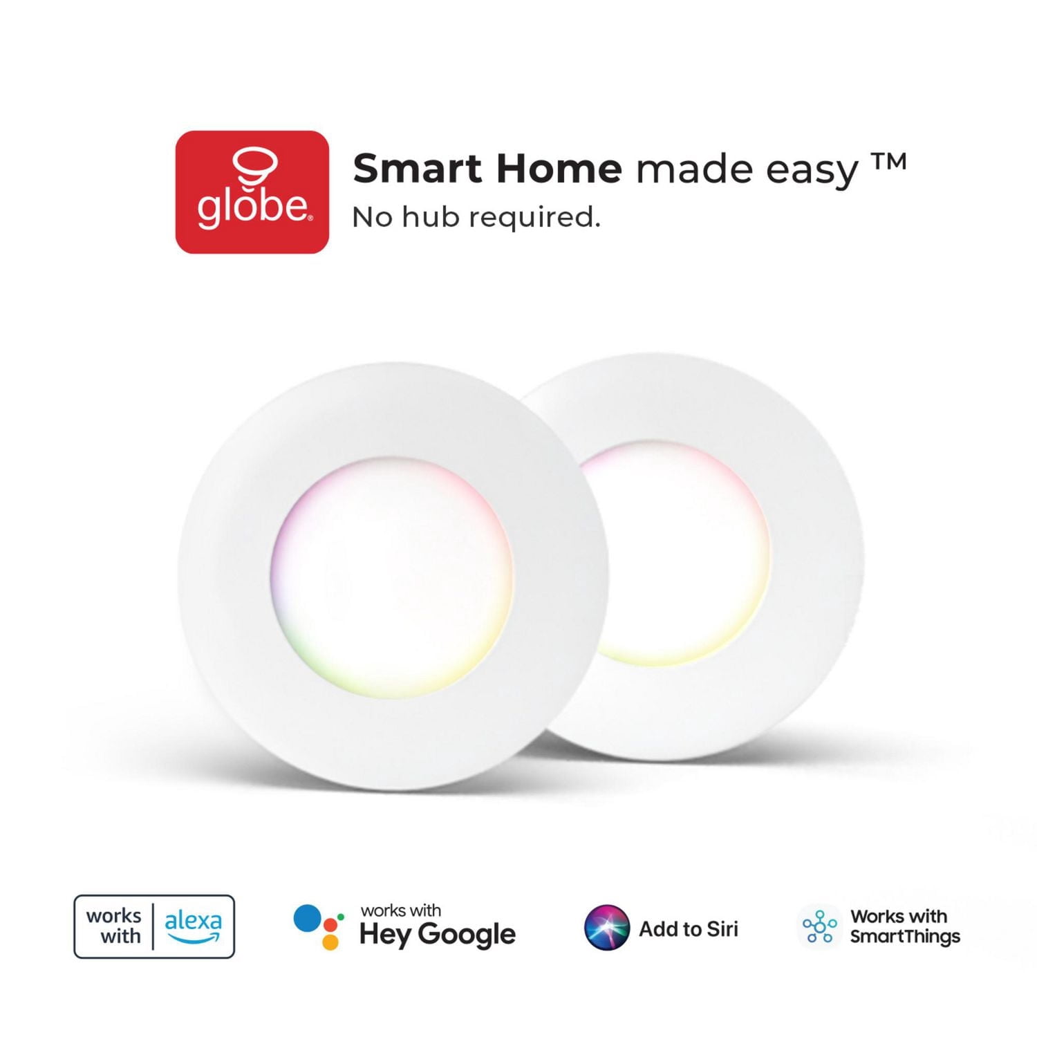 Ensemble de 2 luminaires encastrés intelligents Wifi à DEL ultraminces de 3 po, aucun concentrateur requis, commande vocale, 7 W, couleur ajustable RVB, lumière blanche à intensité réglable