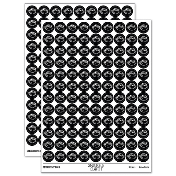 Happy Little Pufferfish 200 Round Stickers - Black - Gloss Finish - 0.50" Size