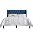 thumbnail image 3 of Castle Place Button Tufted Wingback Velvet Upholstered Bed with 2 Nightstands, Navy Blue, Full, 3 of 12
