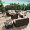 thumbnail image 5 of Sunmthink 7Pcs Outdoor Patio Furniture Set with Fire Pit Table Wicker Rattan Sectional Sofa Patio Conversation Sets-Beige(with Waterproof Cover), 5 of 7