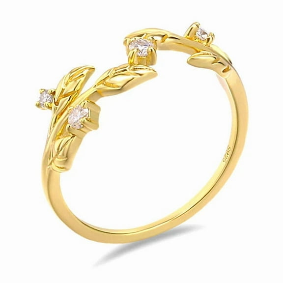 Leaf Band Lab Diamond Band - Sterling Silver Diamond Engagement Ring for Women- Dainty Promise Ring- Anniversary Birthday Gift For Her