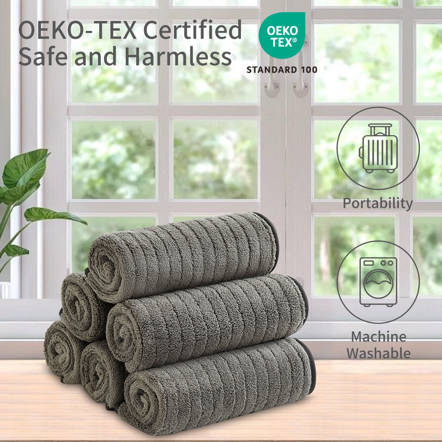 Jessy Home 6 Pack Brown Stripe Washcloths for Bathroom 13x13 Inch Ultra Soft Hand Face Towels