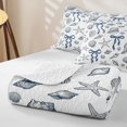 thumbnail image 4 of spefrowx Cute Seashell Bow Quilt King for Girls Boys, Blue Starfish Conch Nautical King Coverlet Set, 3pcs, 4 of 7