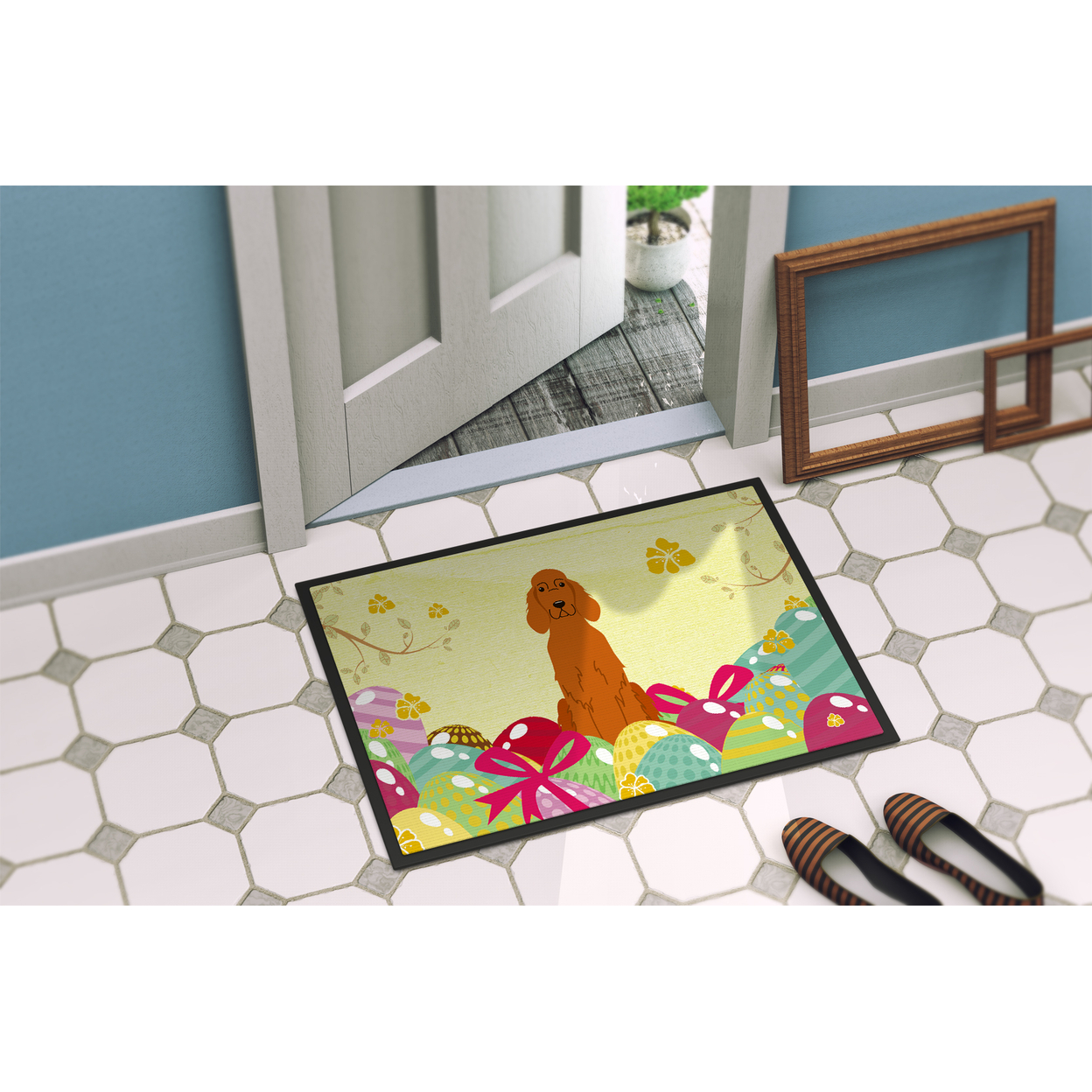 Carolines Treasures BB6064JMAT 24 x 36 in. Easter Eggs Irish Setter Indoor or Outdoor Mat