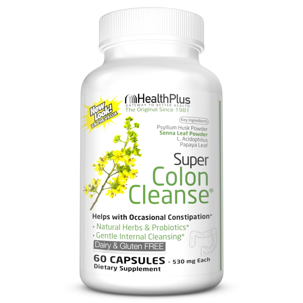 Health Plus Super Colon Cleanse Psyllium with Herbs, 60 Capsules Each