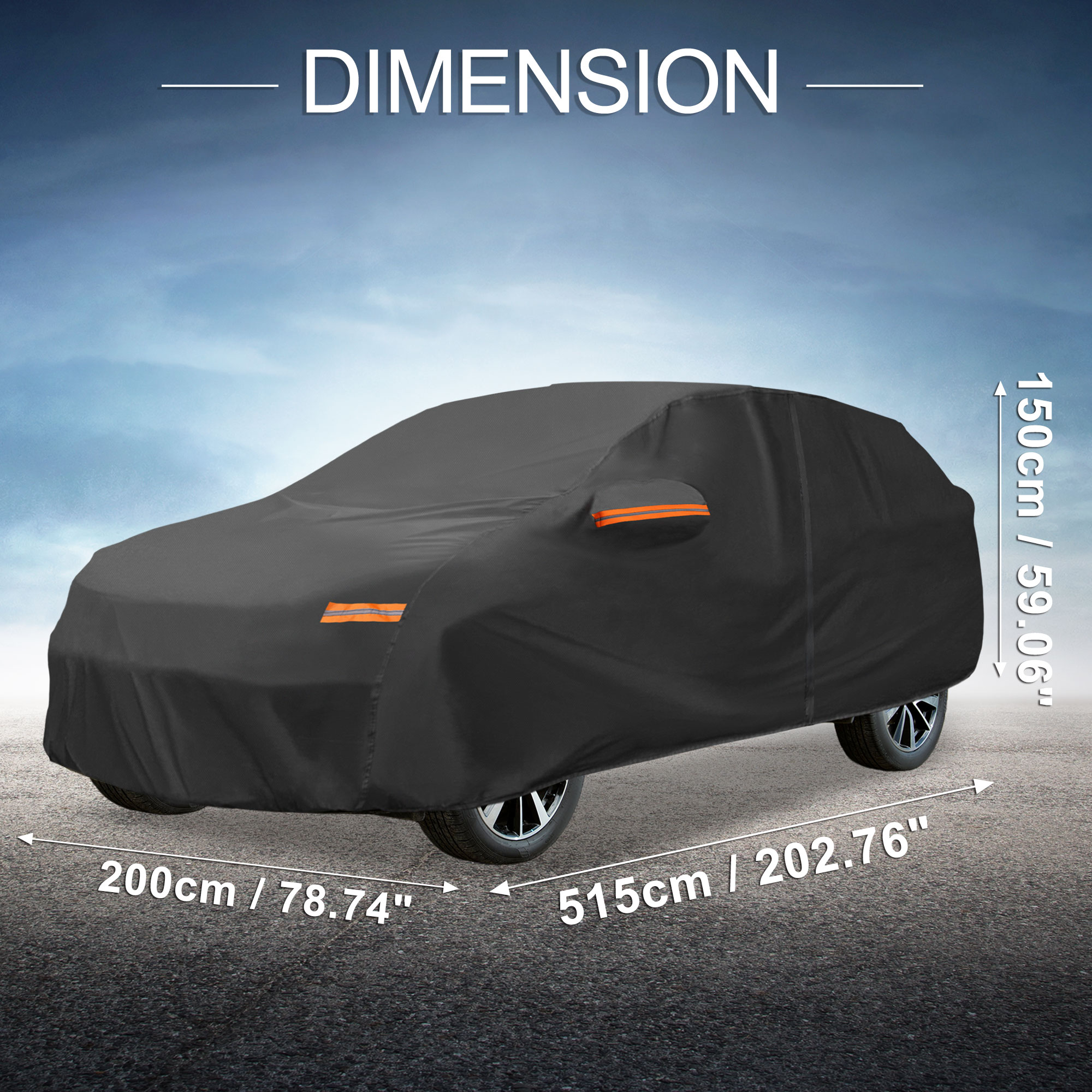 Unique Bargains Aluminum Film Outdoor Full Car Cover with Driver Door Zipper Black for Mazda CX-70 202.76"x78.74"x59.06"