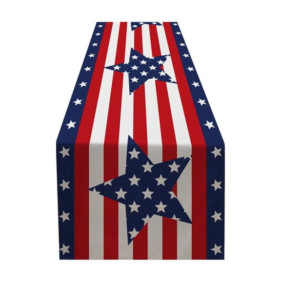 huayou Independence Day Red White Blue Star Decoration Tablecloth, American Flag Element Table Cover, 72.05 x 12.99 inch, for Kitchen, Party, Camping, Picnic, Living Room, Home Decor
