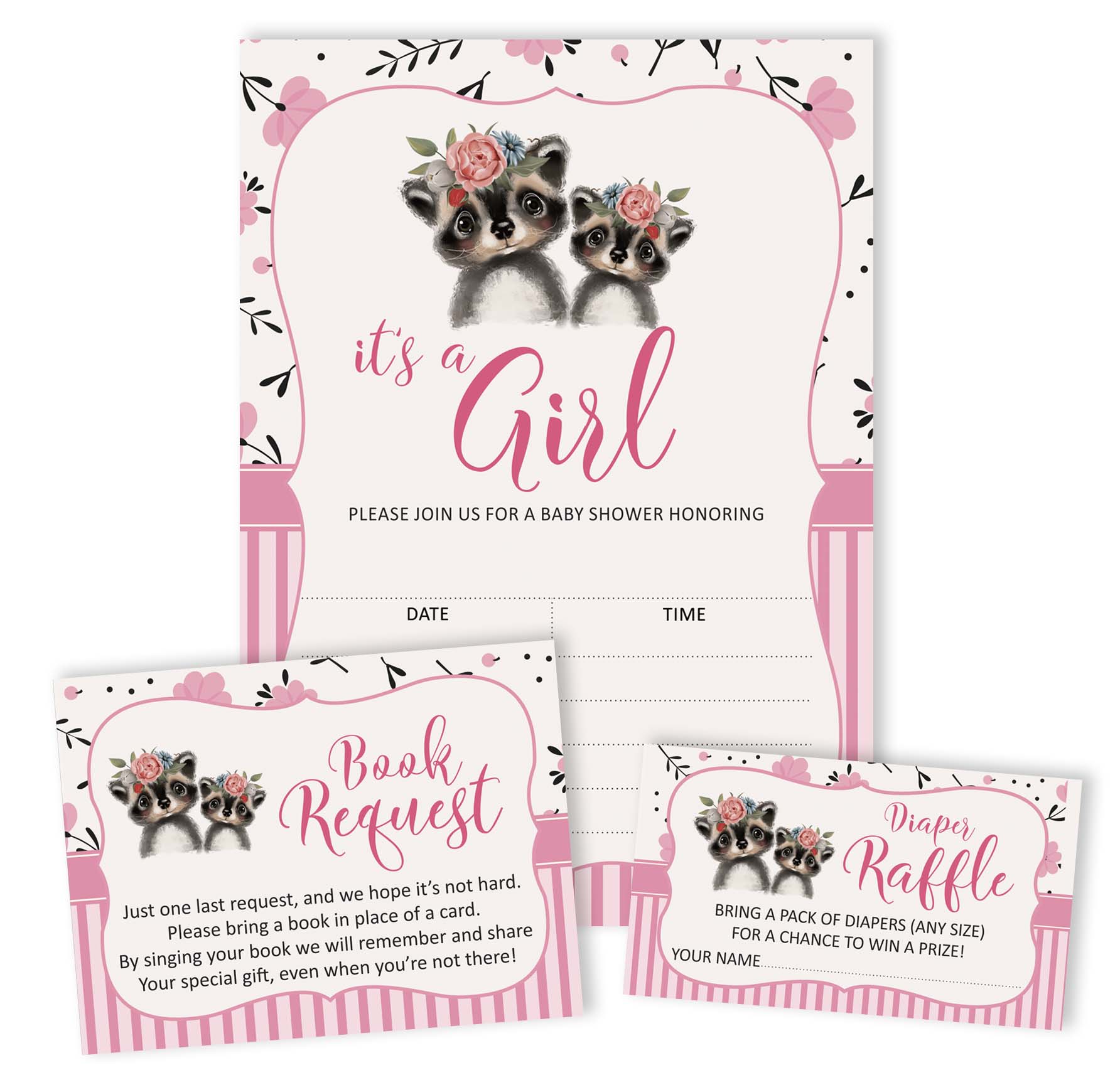 Inkdotpot Set Of 30Raccoon Baby Shower Invitations-Diaper Raffle Tickets And Baby Shower Book Request Cards Jungle Animals Invites Its A Boy Its A Girl