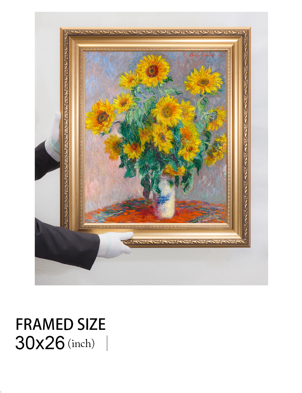 DECORARTS Sunflowers by Claude Monet. Classic Art Reproduction, Giclee  Print on Canvas. Ready to Hang Framed Wall Art for Wall Decor. Total Size  w/ Frame: 26x30