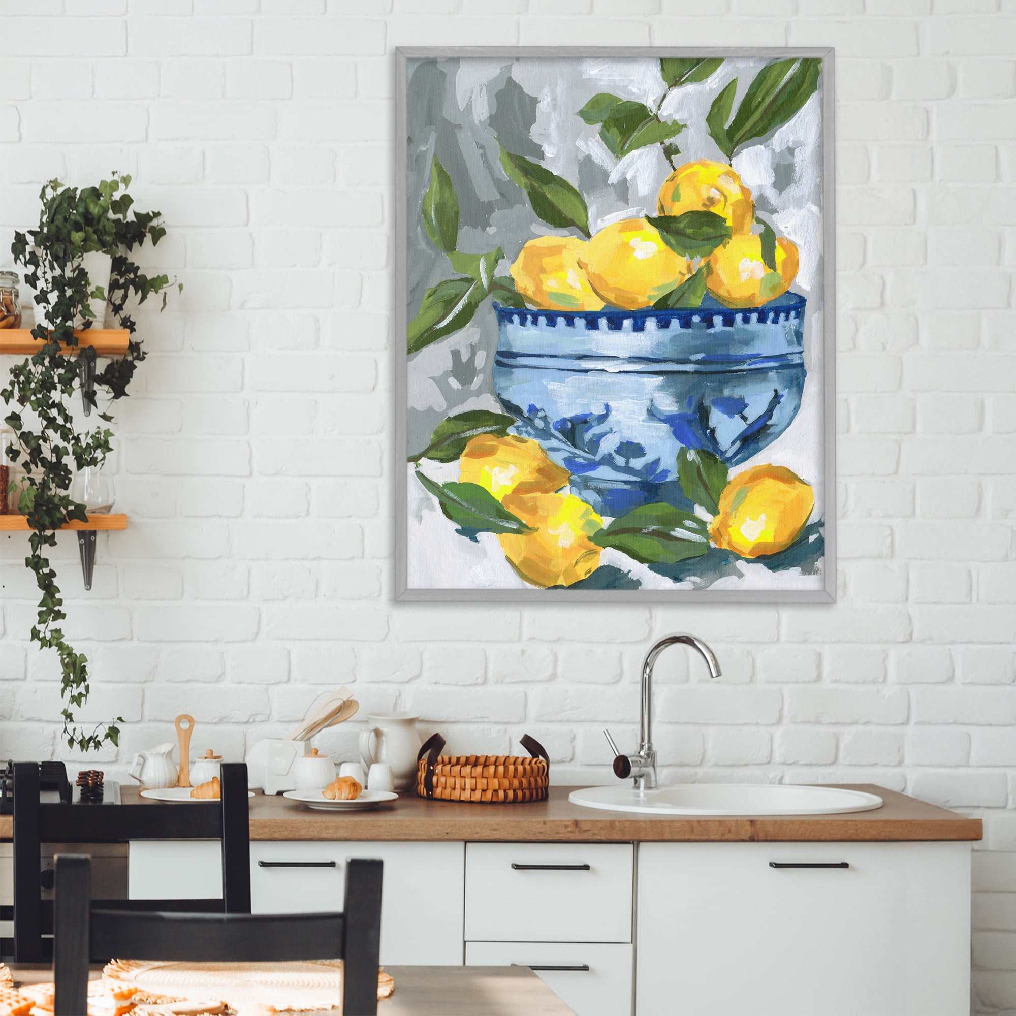 Stupell Industries Indigo & Lemon Bowl Gray Framed Giclee Art, design by Melissa Wang