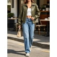 thumbnail image 4 of Womens Oversized Leather Bomber Jackets Cap Sleeve Zip Up Motorcycle Coats with Pockets, 4 of 6