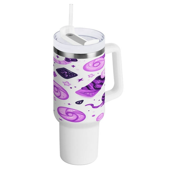 Purple Candy Pattern Insulated Tumblers 40oz Double-Walled Stainless Steel Water Bottles Car Handle