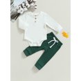 thumbnail image 3 of Baby Boy 2 Piece Outfit 3 6 12 18 24M Solid Color Ribbed Button Long Sleeve Rompers and Elastic Pants Fall Spring Clothes, 3 of 10