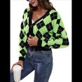 thumbnail image 2 of Suéteres de Punto para Mujer, de Larga, con Rombos, Abertura Frontal, Botones y Cuello en V, Abrigos Cortos Verde Negro M, 2 of 10