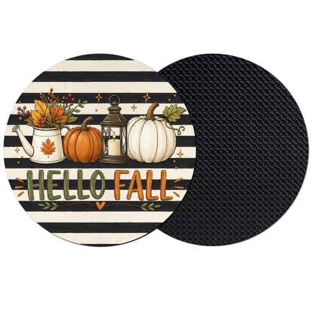 Hello Fall Coasters Set of 2 Absorbent Coasters for Drinks Black Striped Pumpkin Thanksgiving Botanical Coaster for Desk Coffee Table Protection Home Decor House Warming Gifts 4