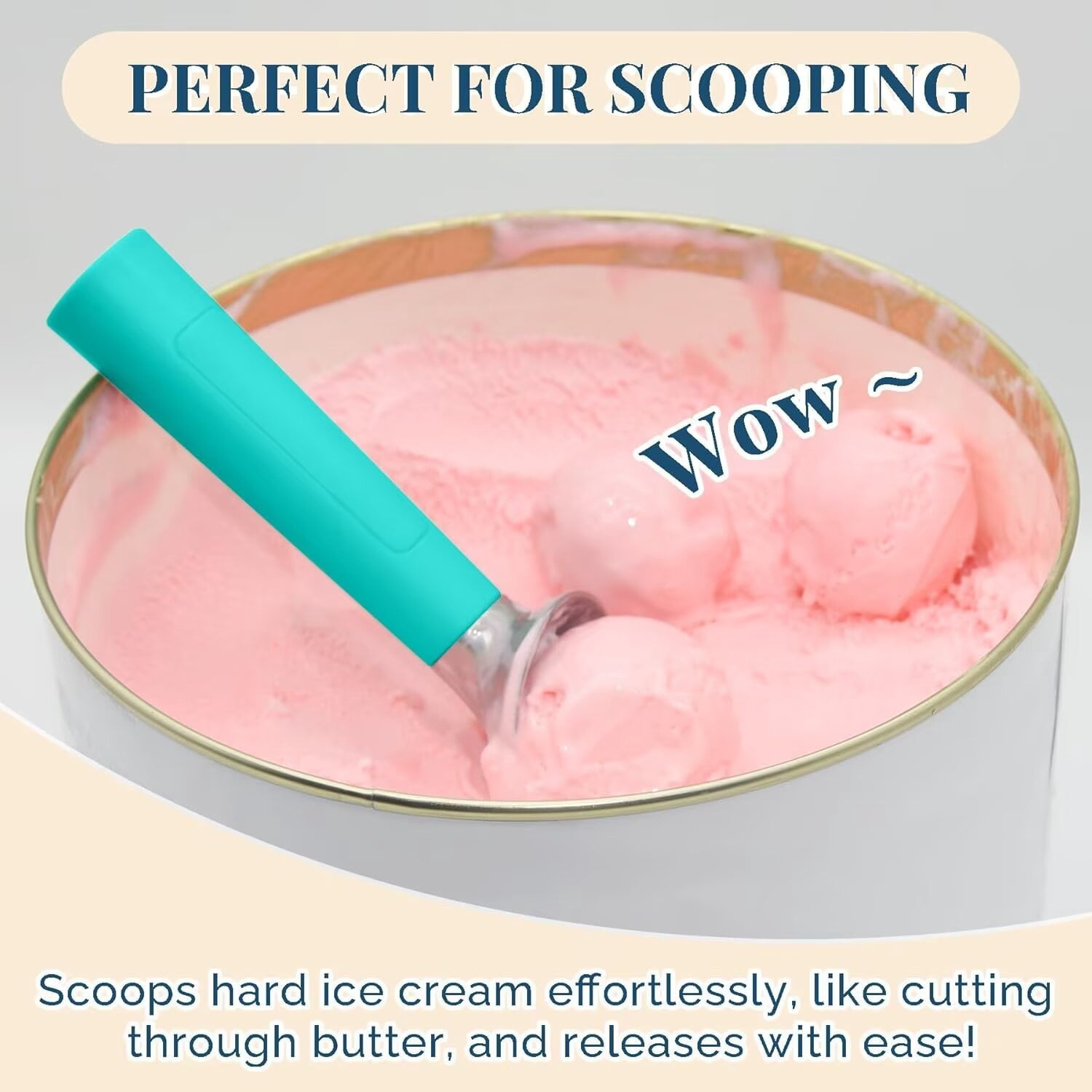 Heated Ice Cream Scoop, USB Rechargeable Electric Scooper with LED Display, Heats to 158°F for Hard Ice Cream, Easy for Seniors & Kids, IP69 Waterproof-Retro Mint