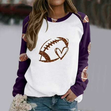 Maqroz Lightning of Today Prime Women's Football Print Casual Sweatshirt Crewneck Raglan T Shirts Long Sleeve Round Neck Top Fall Blouses 2025 Athletic Loose Pullover Top