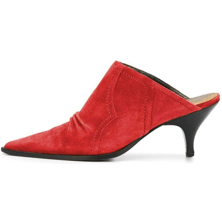 YDN Women Sexy Kitten Low Heel Mules Pumps Pointed Closed Toe