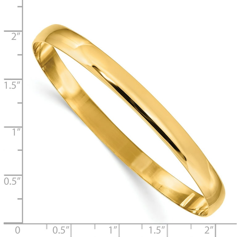 14K Yellow Gold 6mm Solid Polished Half-Round Slip-On Bangle