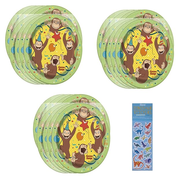 Curious George Dino Party Pack - 24 Dessert Plates & Dinosaur Sticker ...