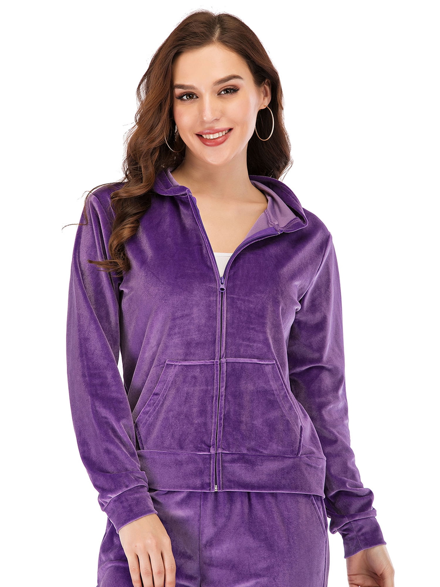 Womens Full Zip Hoodie Activewear Sweatshirts Hoodies Sweatsuit Velvet Tracksuit Jogging Sport