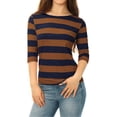thumbnail image 2 of Dde San Patricio Camisecon mangas de codo pamujer Camisebásiinformal con cuello de barco y corte ajustado Marrón Azul Marino L, 2 of 6