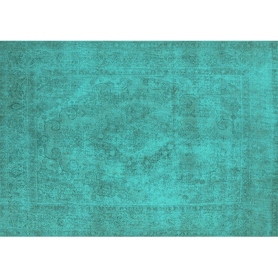 Ahgly Company Indoor Rectangle Oriental Turquoise Blue Industrial Area Rugs, 5' x 7'