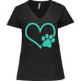thumbnail image 3 of Inktastic Teal Heart With Paw Print Women's Plus Size V-Neck T-Shirt, 3 of 5