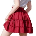 thumbnail image 4 of CBASIHI Girls Ruffle Tiered Cotton Skirt​s- Summer Casual Flowy Elastic Drawstring Waist A-Line Kids Pleatd Mini Skirts Red Size 7-8 Years, 4 of 5