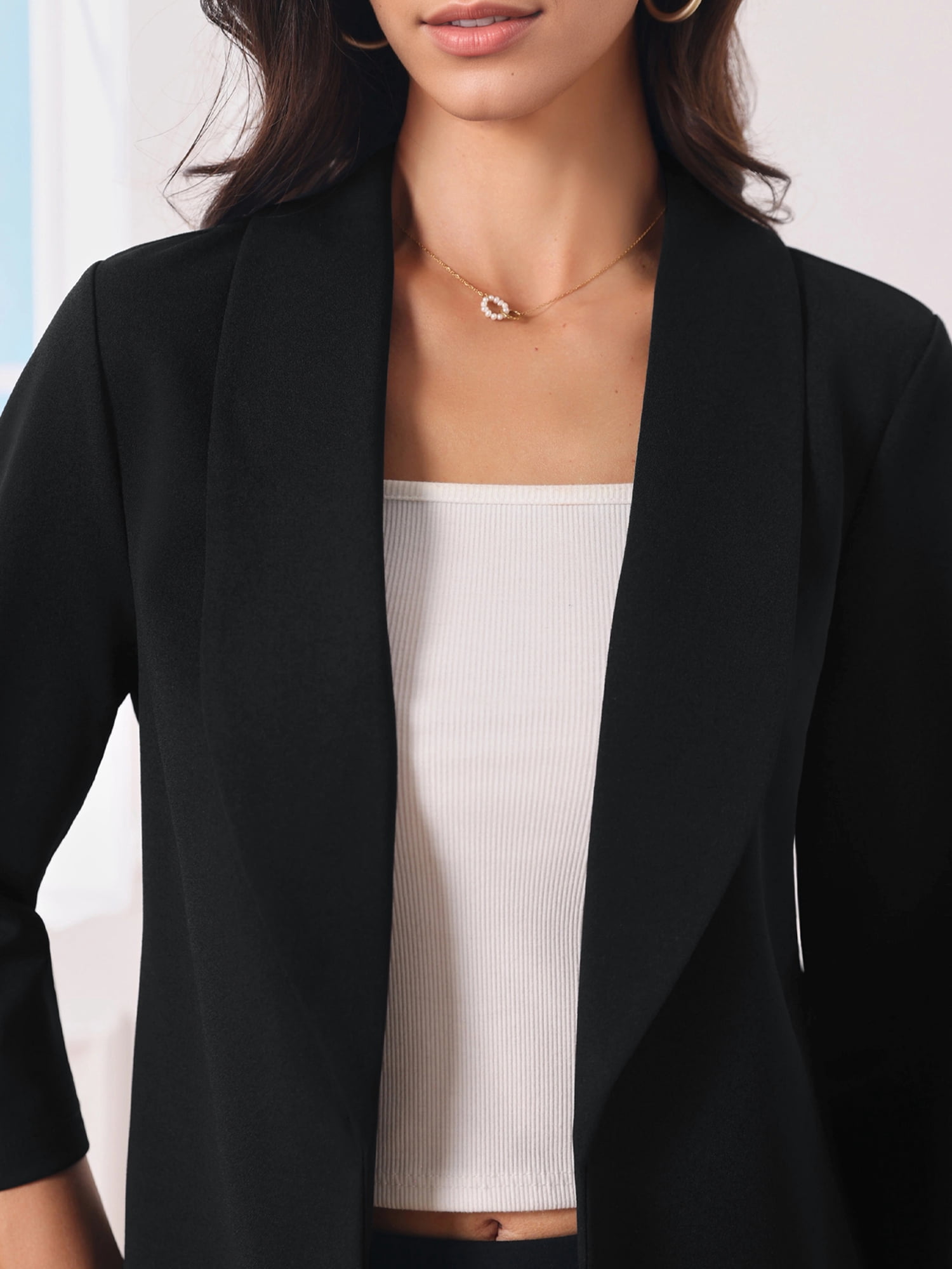 DARING DIVA Women's Open Front Lightweight Cardigan Shawl Collar Blazer S Black