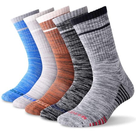 Hiking Socks Walking Socks For Men, FEIDEER 5 Pairs Outdoor Recreation Socks Moisture Wicking Crew Socks (5MSL18105-XL)