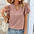 thumbnail image 5 of Timegard Eyelet Tops for Women V Neck Ruffle Short Sleeve Loose Tee Shirts Summer Beach Dressy Casual, 5 of 8