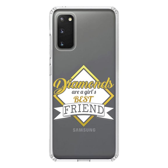 DistinctInk Clear Shockproof Hybrid Case for Galaxy S20 PLUS / 5G (6.7" Screen) - TPU Bumper Acrylic Back Tempered Glass Screen Protector - Diamonds Are a Girl's Best Friend