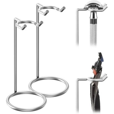 2 Pack Safety Razor Holder Stand, Shaving Brush Stand Deluxe Men's Stainless Steel Travel Shave Razor Holder - 4.7" (Silver 12cm)