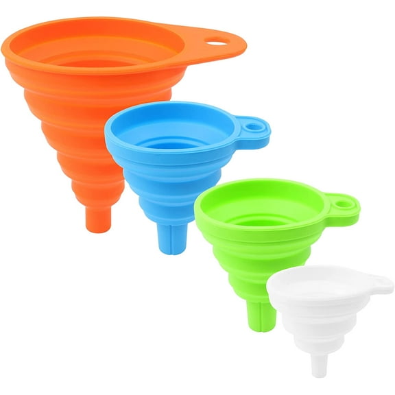 Silicone Collapsible Funnel Set of 4, Small and Large, Kitchen Gadgets Foldable Funnel for Water Bottle Liquid Transfer Food Grade