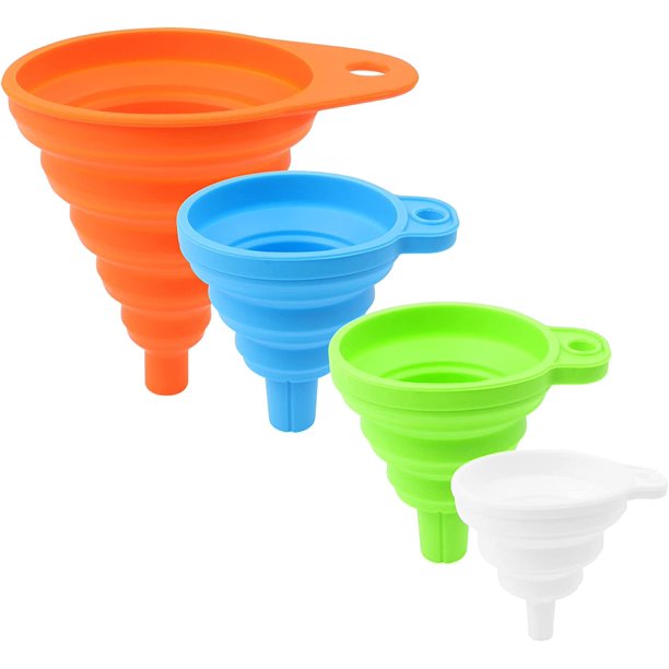 Silicone Collapsible Funnel Set of 4, Small and Large, Kitchen Gadgets