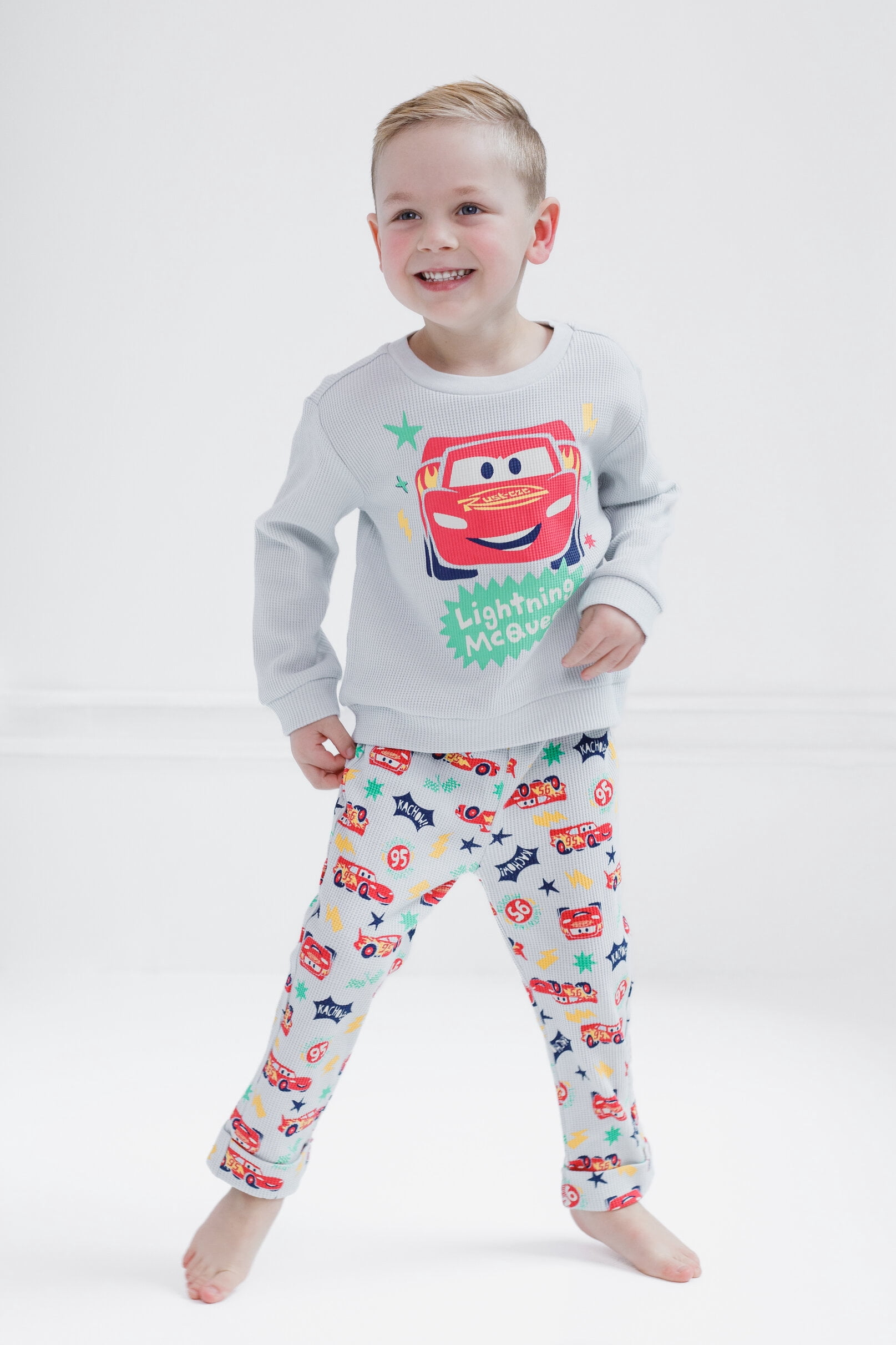 Disney Cars Lightning McQueen Waffle Knit Pullover Sweatshirt and Jogger Pants Outfit Set Newborn to Little Kid