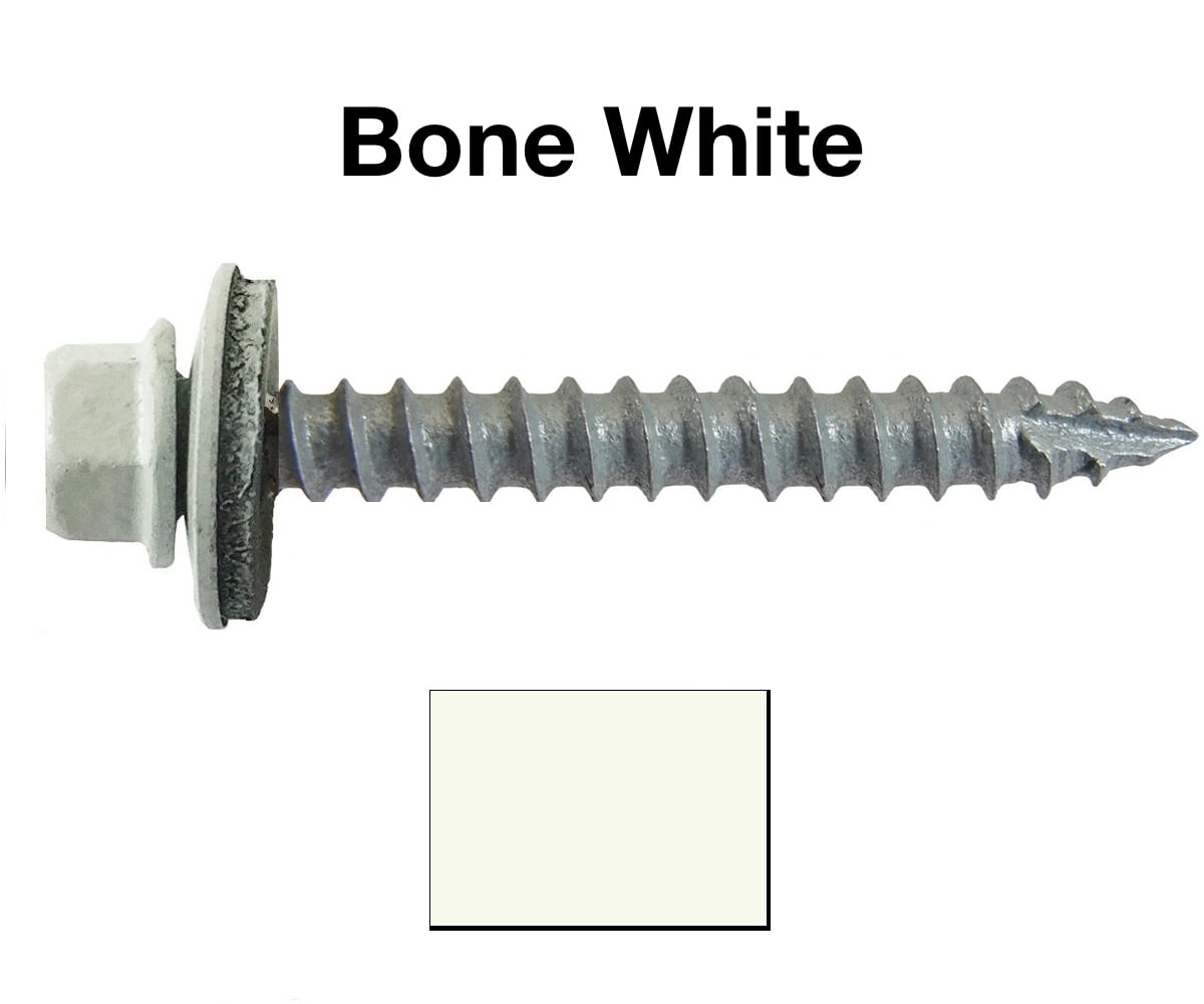 14 Metal ROOFING SCREWS (250) Screws x 2" BONE WHITE Hex Head Sheet