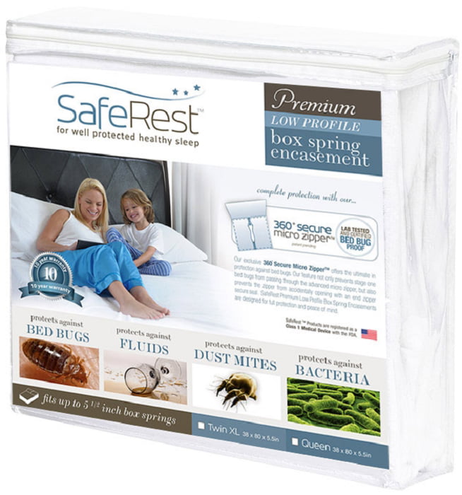 Queen SafeRest Premium Hypoallergenic Bed Bug Proof Box Spring Encasement 