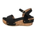 thumbnail image 1 of asddcavvf Ladies Fashion Retro Leather Open Toe Buckle Wedge Heel Thick Sole Sandals, 1 of 8
