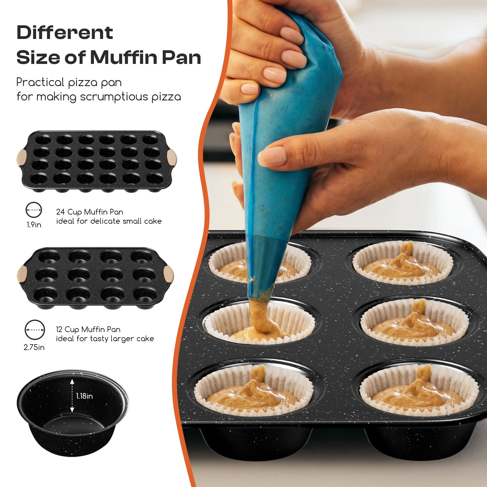 Slow Slog Nonstick Bakeware Set, 14-Piece Baking Pans Set, Stackable Baking Sheet Pans with Silicone Handles, Khaki&Black