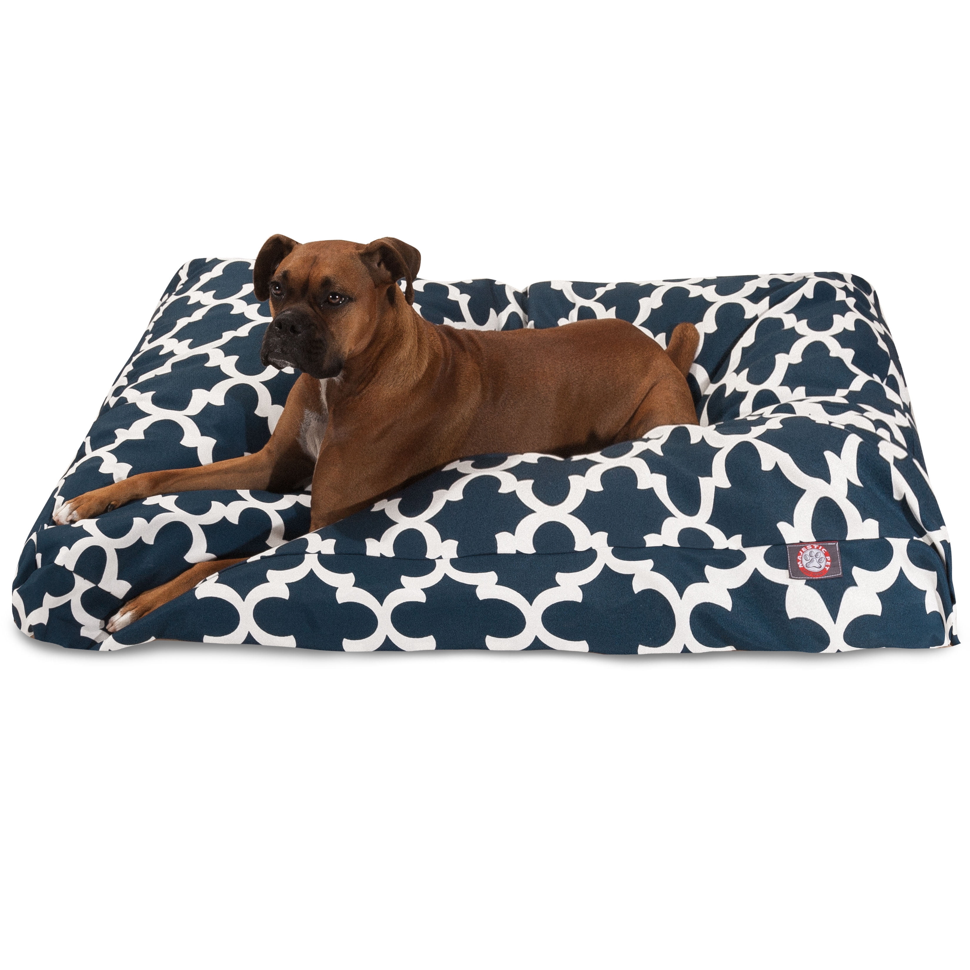 Majestic Pet Trellis Rectangle Dog Bed Treated Polyester Removable Cover Navy Extra Large 50" x
