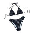 thumbnail image 7 of Women's Two Piece Bikini Swimsuit Halter Back Tie Top Triangle Bottom String Polka Dot Bikini Sets(Black,XS), 7 of 7