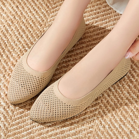 Flats for Women,Womens Flats,Women's Flats,Womens Dress Shoes,Summer Shoes for Women,Womens Flat Shoes Classic Pointed Toe Flats Knitted Dress Shoes Soft Flats for Woman Comfortable Dressy,Beige,5.5