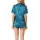 thumbnail image 3 of Conjunto de pijama de satén para mujer INSPIRE CHIC, camisa de botón de manga corta con pantalones cortos, 2 piezas, ropa de descanso, pijama, azul pavo real, 3 of 6