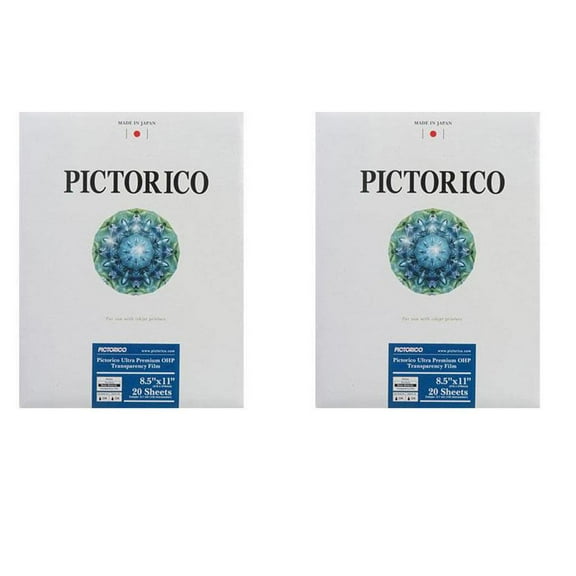 Pictorico 2x TPS100, Ultra Premium Over Head Projector Transparency Inkjet Film, 184gsm, 5.7 mil., 8.5x11", 20 Sheets