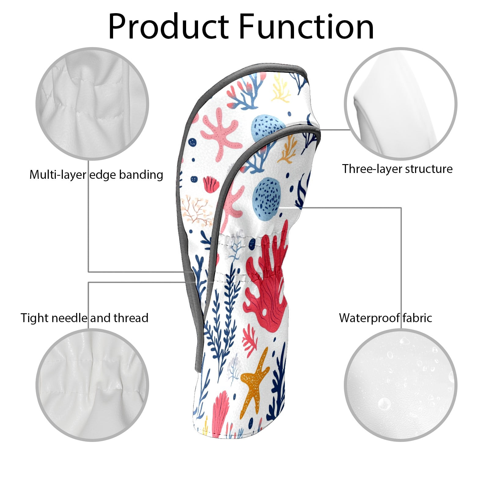 Golf Club Covers PU Leather Waterproof Head Covers for Fairway Woods Hybrids Graffiti Coral Reef