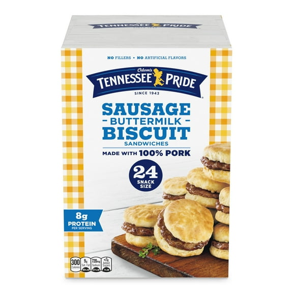 Odom’s Tennessee Pride Sausage & Buttermilk Biscuits, Snack Size Breakfast Sandwiches, 24 Count (Frozen)