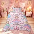thumbnail image 2 of Meiyoeat Cute Princess Castle Rainbow Twin Bedding for Kids Girls, Girly Pink Cartoon Duvet Cover Set, Pink Reversible, 1 Duvet Cover and 1 Pillowcase (No Comforter), 2 of 6